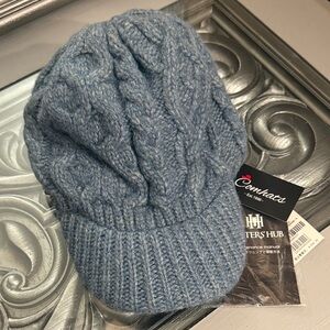 Comhats Cozy Blue Cable Knit Visor Beanie Cap